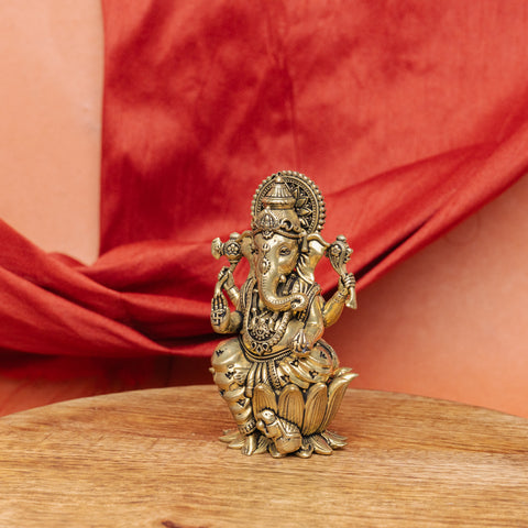 Superfine Brass Ganesha Murti on Lotus