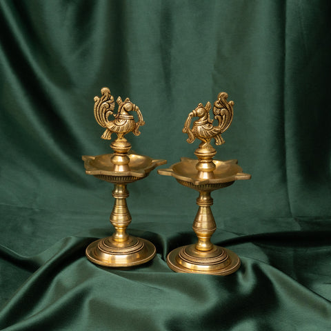 Brass Peacock Oil Lamp (Set of 2) | Traditional Deepak for Puja & Decoration