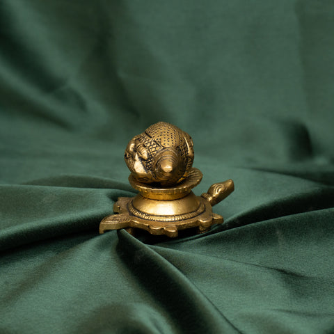 Brass Shankha On Tortoise Stand with Ganesha Detailing
