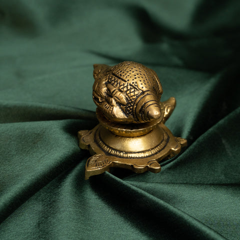 Brass Shankha On Tortoise Stand with Ganesha Detailing