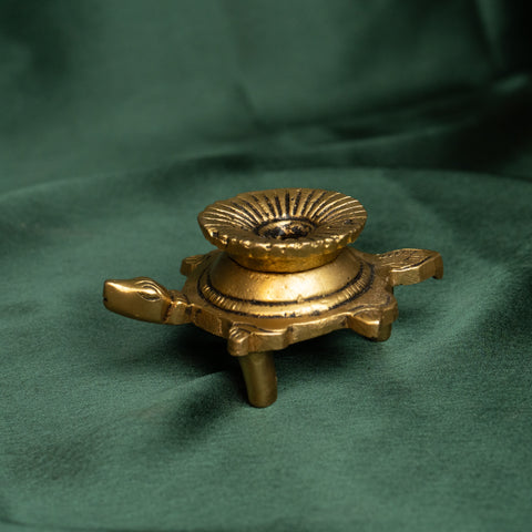 Brass Shankha On Tortoise Stand with Ganesha Detailing