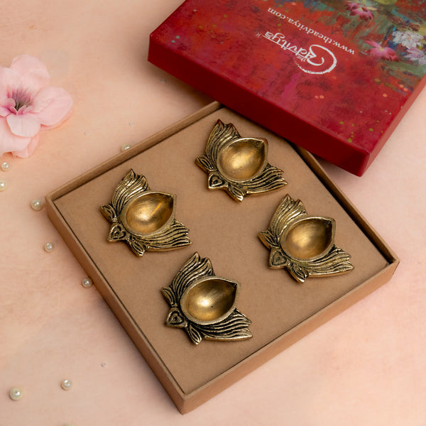 Brass Lotus Diya Set of 4 Hamper