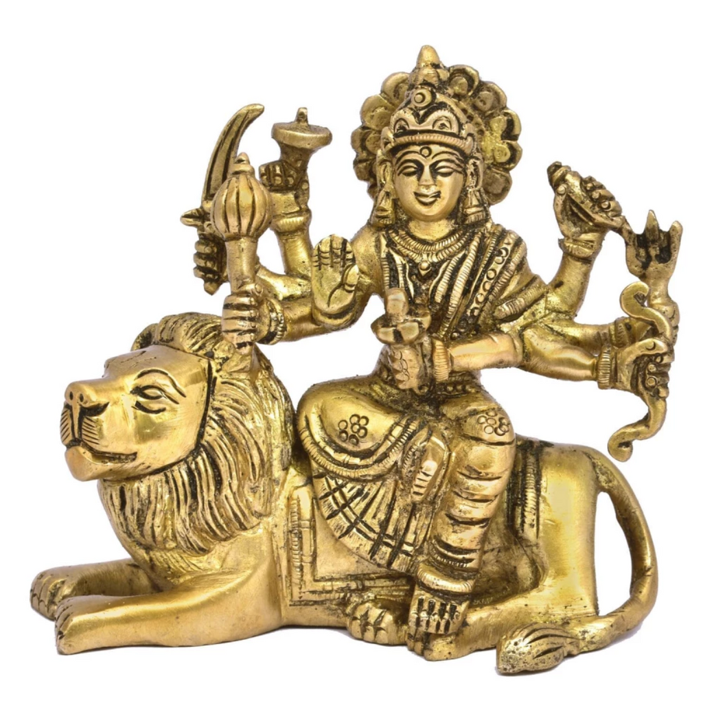 Nava Durgaa,Mahadevi,Katyayani,Mahadevi,Durga ma,Ambika,Chandi,Brass  Sitting Durga On Lion 