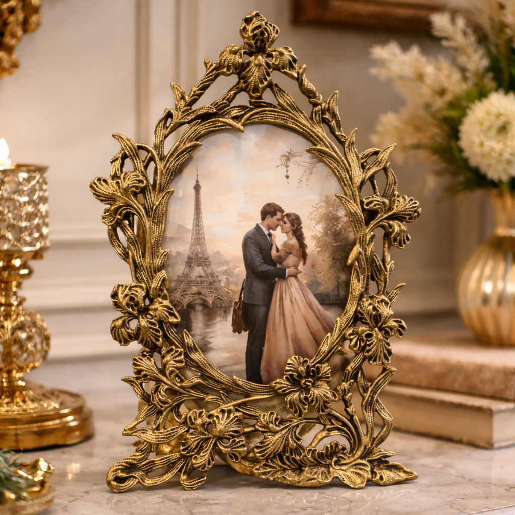 Decorative Brass Round Photo Frame for Home Table Decor