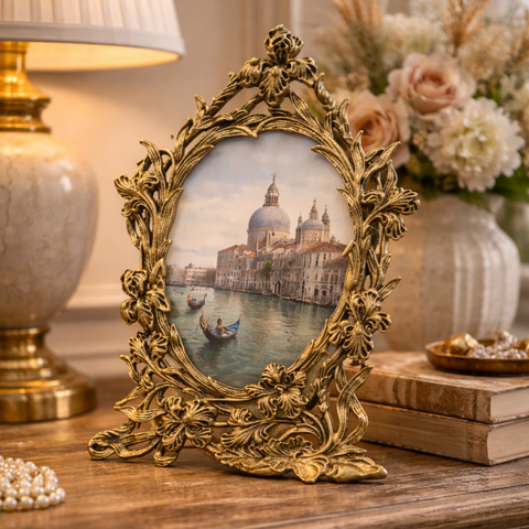 Decorative Brass Round Photo Frame for Home Table Decor