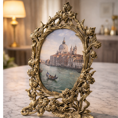 Decorative Brass Round Photo Frame for Home Table Decor