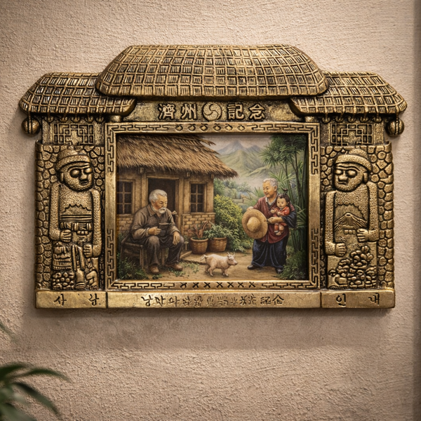 Decorative Brass Wall Frame with Vintage Village Artwork