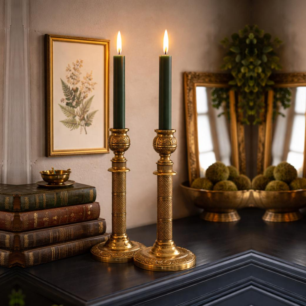 French Candle Stand in Brass for Table Decor (Set of 2) | 10 Inch