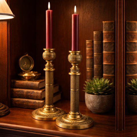 French Candle Stand in Brass for Table Decor (Set of 2) | 10 Inch