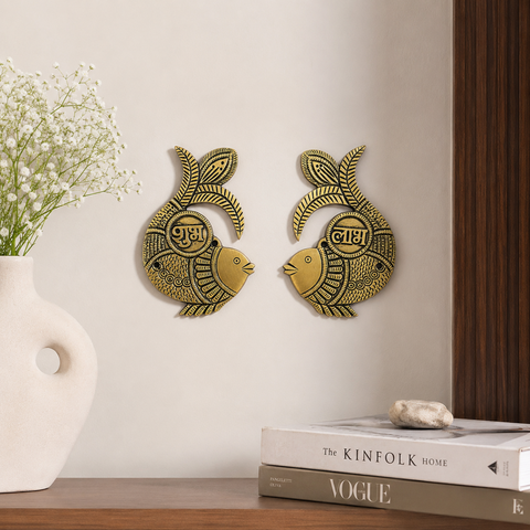 Fish Shubh Labh Brass Wall Hanging Pair