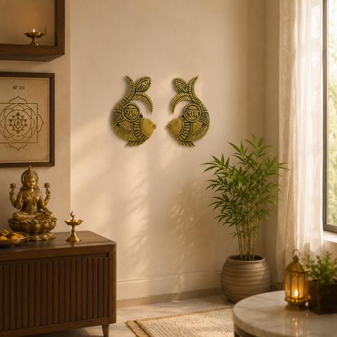 Fish Shubh Labh Brass Wall Hanging Pair