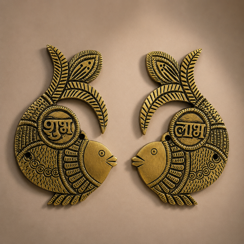 Fish Shubh Labh Brass Wall Hanging Pair
