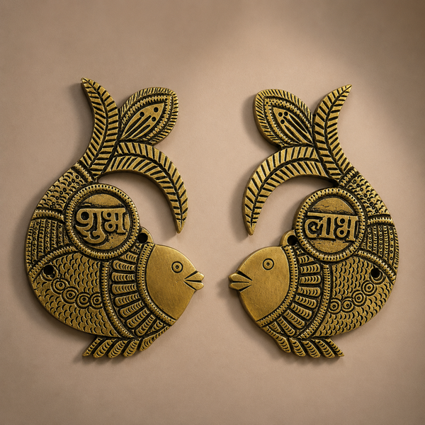 Fish Shubh Labh Brass Wall Hanging Pair