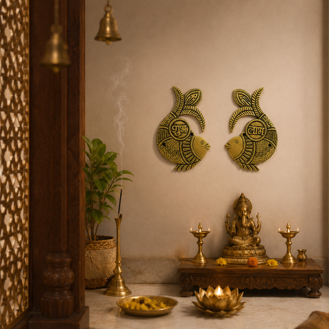 Fish Shubh Labh Brass Wall Hanging Pair
