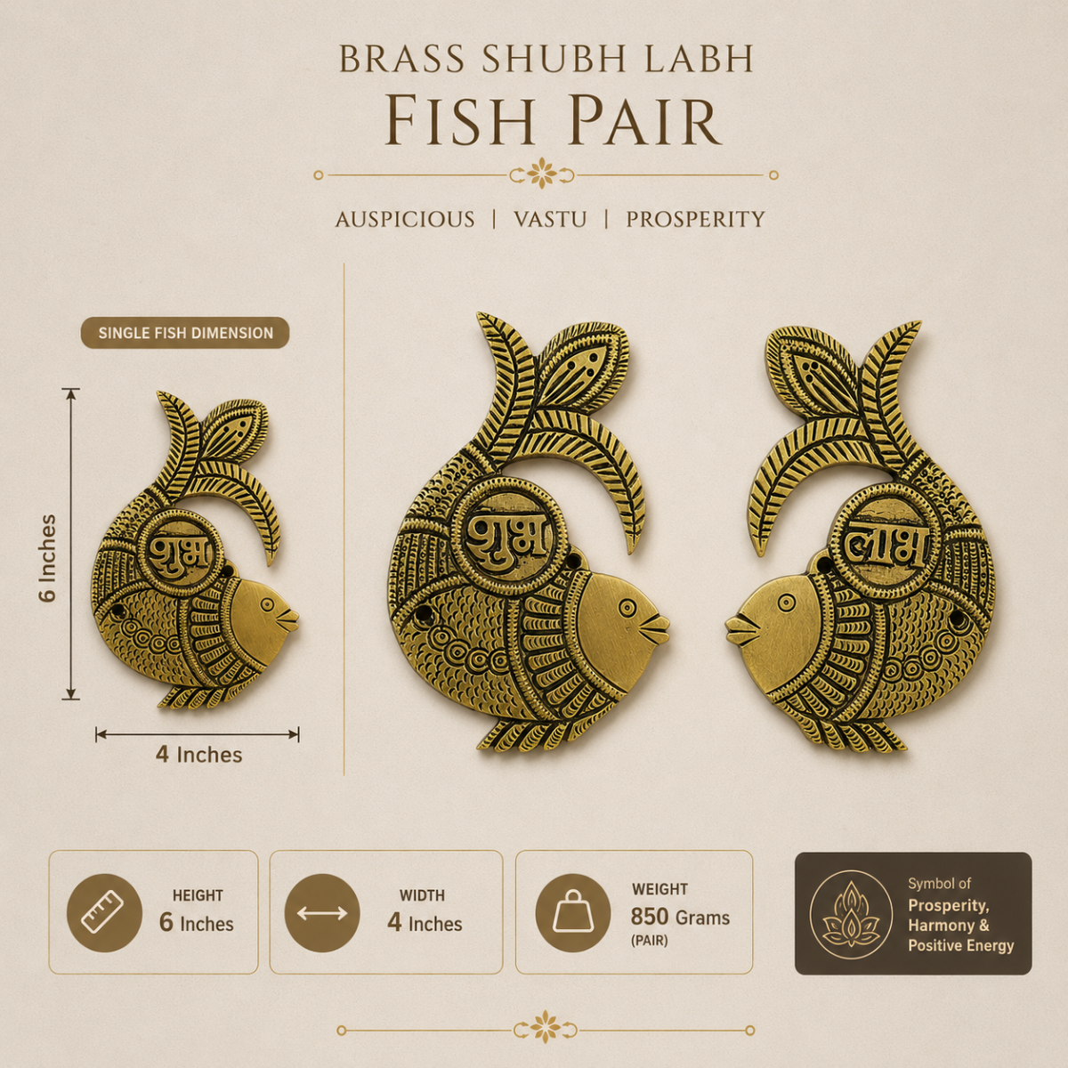 Fish Shubh Labh Brass Wall Hanging Pair