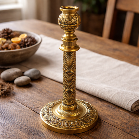 French Candle Stand in Brass for Table Decor | 10 Inch