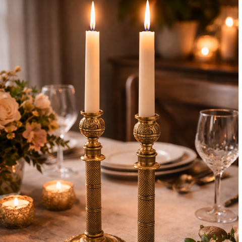 French Candle Stand in Brass for Table Decor (Set of 2) | 10 Inch