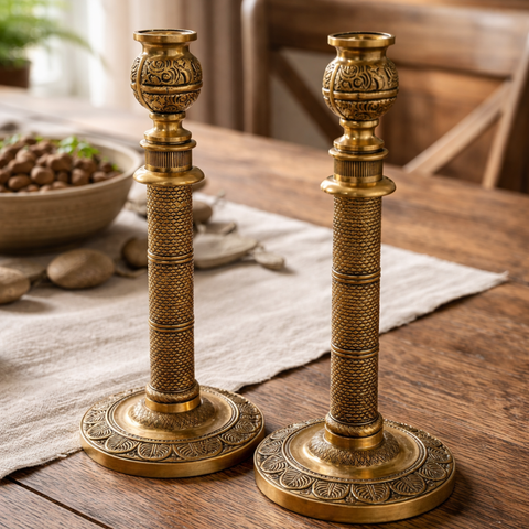 French Candle Stand in Brass for Table Decor (Set of 2) | 10 Inch