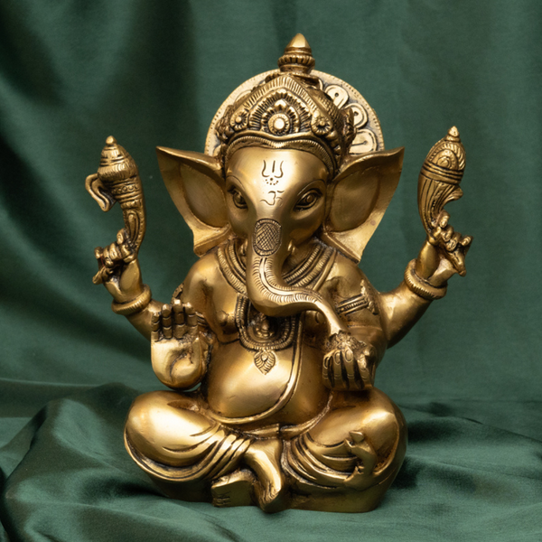 Brass Ganesha Statue in Sitting & Blessing Posture