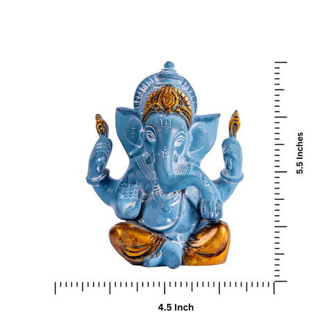 Brass Blue Ganesha Sitting Idol