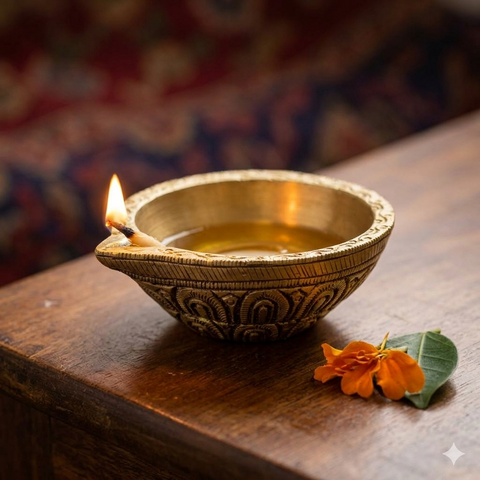 Brass Diya/Oil Lamp with Engraved Design