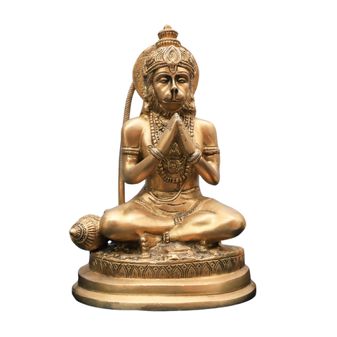 Antique finish brass Hanuman Statue in Namaskar Mudra for home temple.