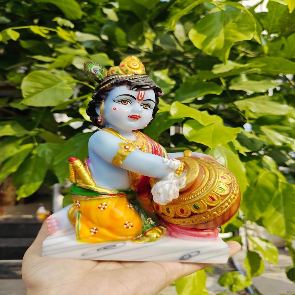 Marble Lord Krishna - Baal Gopal With Butter with Base