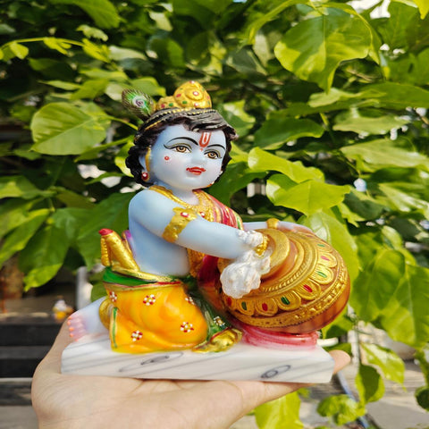 Marble Lord Krishna - Baal Gopal With Butter with Base