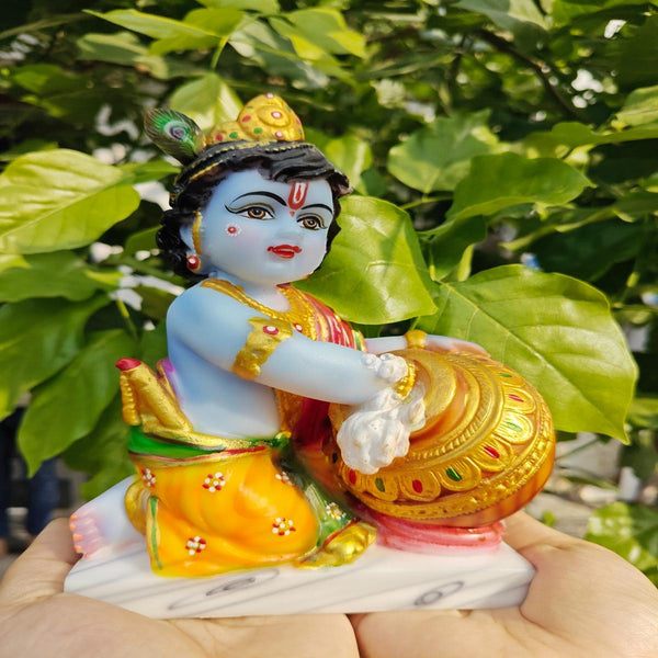 Marble Lord Krishna - Baal Gopal With Butter with Base