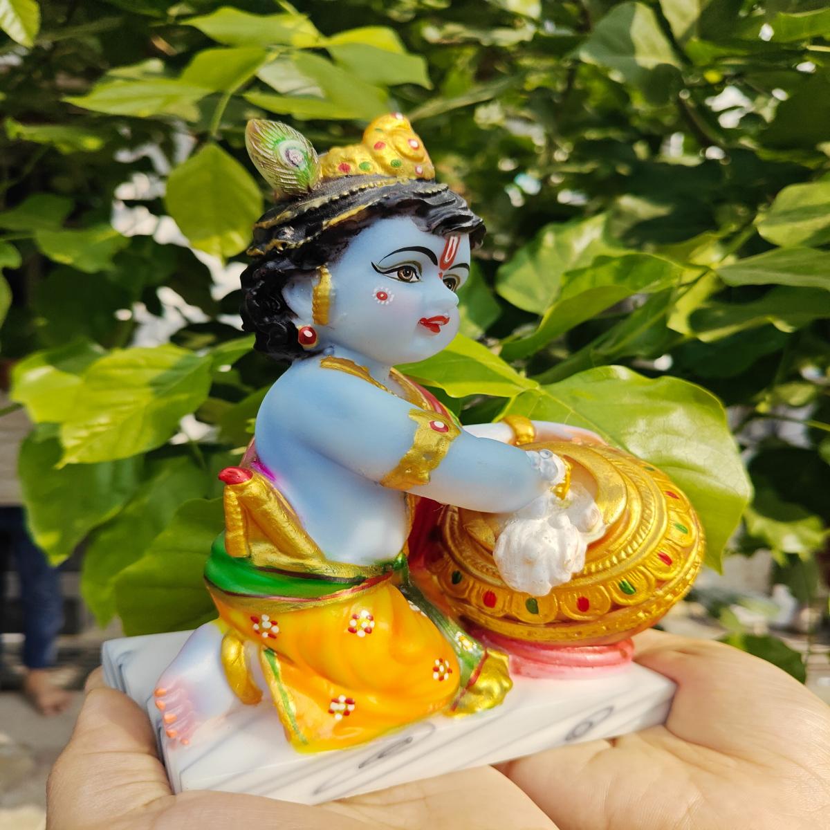 Marble Lord Krishna - Baal Gopal With Butter with Base