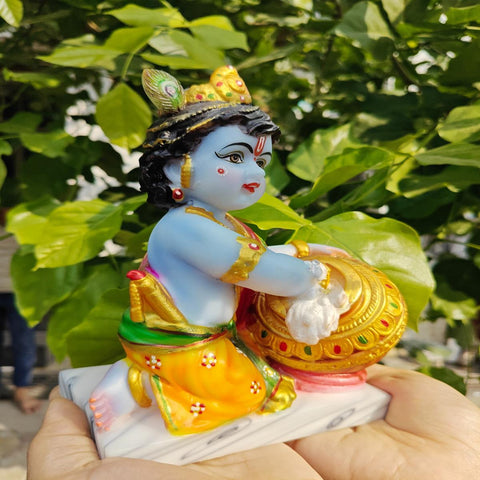 Marble Lord Krishna - Baal Gopal With Butter with Base