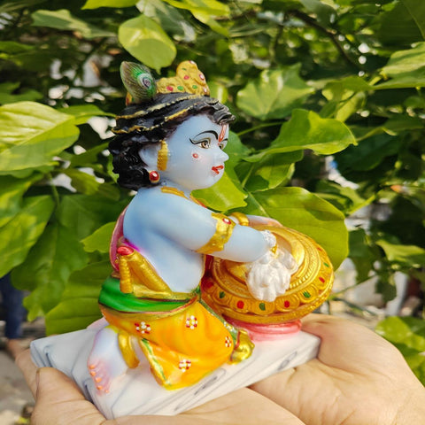 Marble Lord Krishna - Baal Gopal With Butter with Base