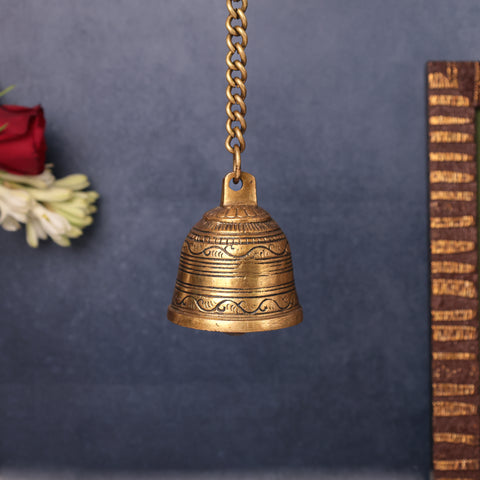 Brass Handcrafted Hanging Bell with Chain