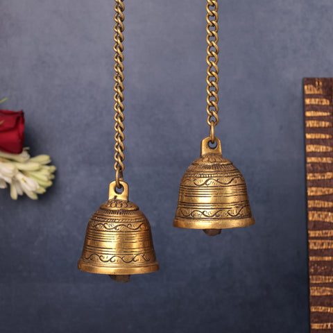 Handcrafted Hanging Brass Bell with Chain | Decorative Wall Hanging for Home Decor