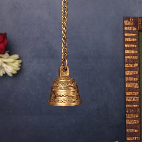 Brass Handcrafted Hanging Bell with Chain