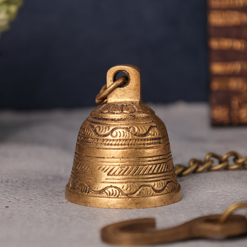 Handcrafted Hanging Brass Bell with Chain | Decorative Wall Hanging for Home Decor