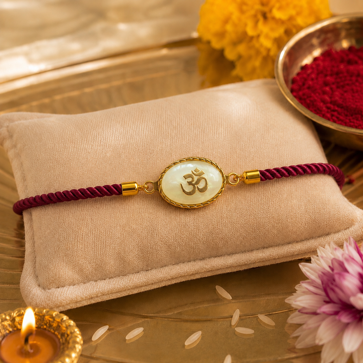 Om Symbol Rakhi with Adjustable Twisted Thread for Raksha Bandhan with Roli Chawal