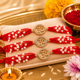 Om Pearl Rakhi – Set of 3 with Roli Chawal
