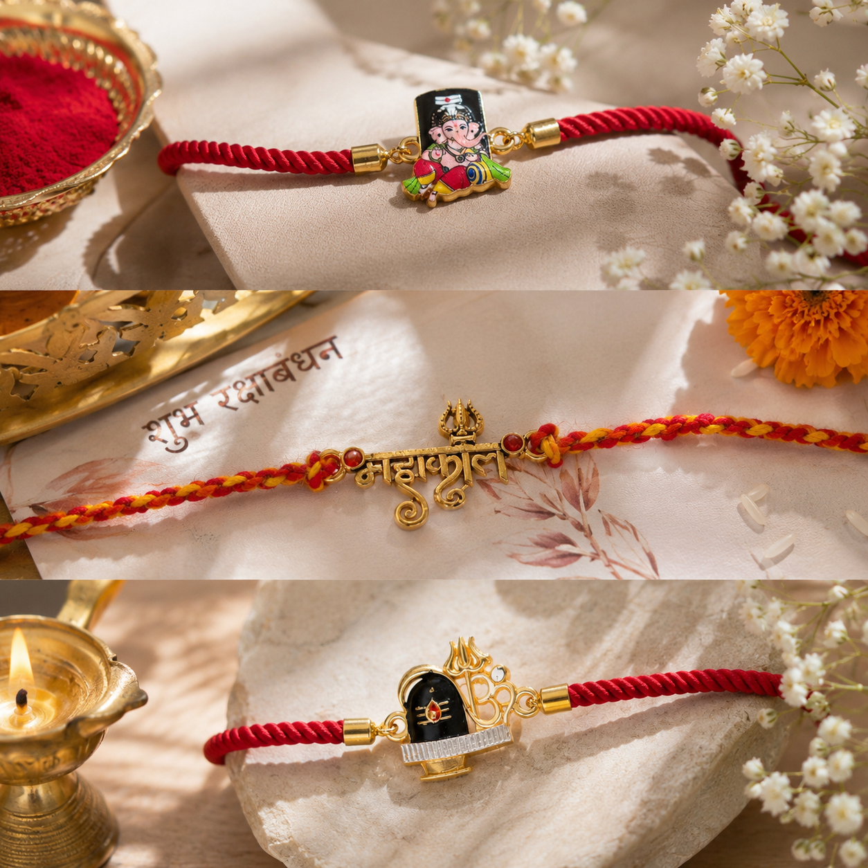 Divine Shiva Rakhi Collection – Set of 3 Designer Rakhis