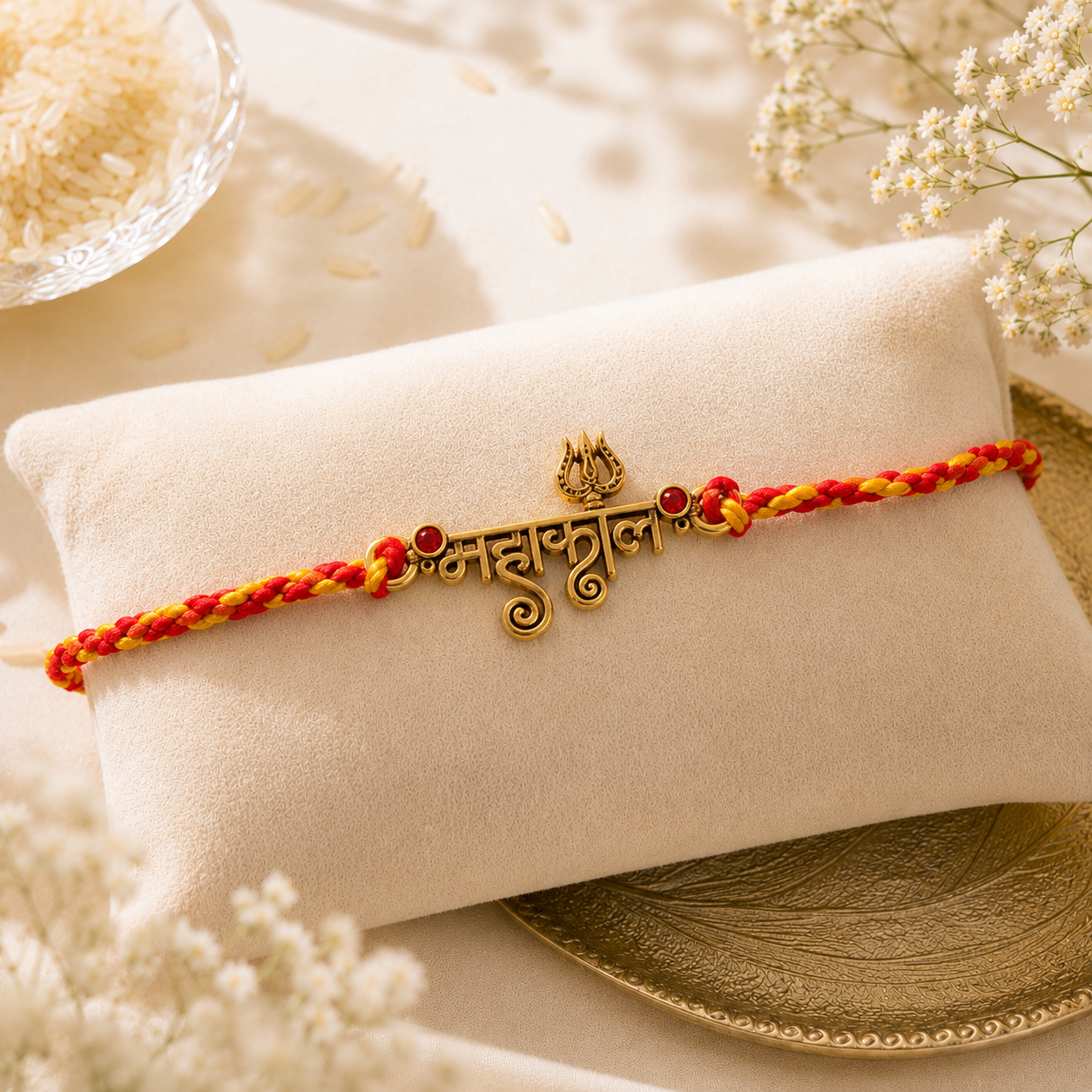 Mahakaal Trishul Designer Rakhi for Raksha Bandhan with Roli Chawal