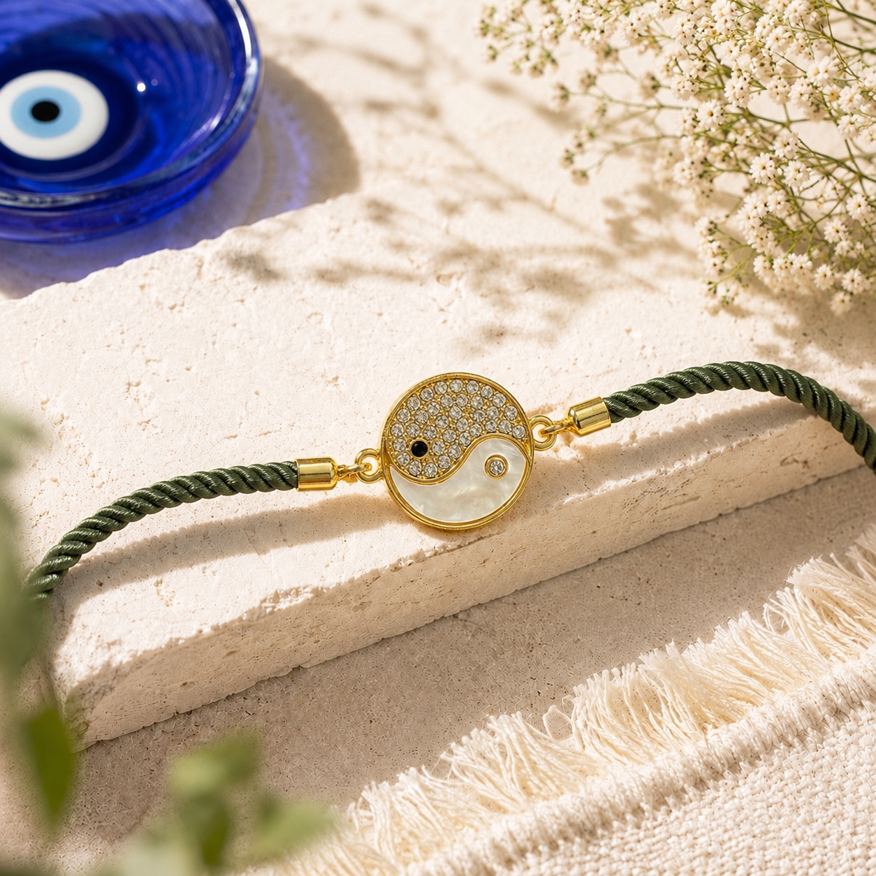 Yin Yang Designer Crystal Rakhi with Adjustable Bracelet – Roli Chawal