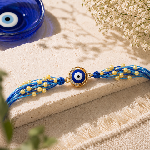 Blue Evil Eye Crystal Pearl Rakhi for Raksha Bandhan