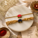 Lotus Designer Bhaiya Bhabhi Rakhi with Premium Adjustable Thread – Set of 2 with Roli Chawal