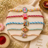 Kids Designer Rakhi Collection Set of 5 with Premium Adjustable Thread with Roli Chawal