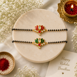 Kundan Kamal Bracelet Lumba Rakhi for Bhabhi Pack of 2 with Premium Adjustable Thread with Roli Chawal