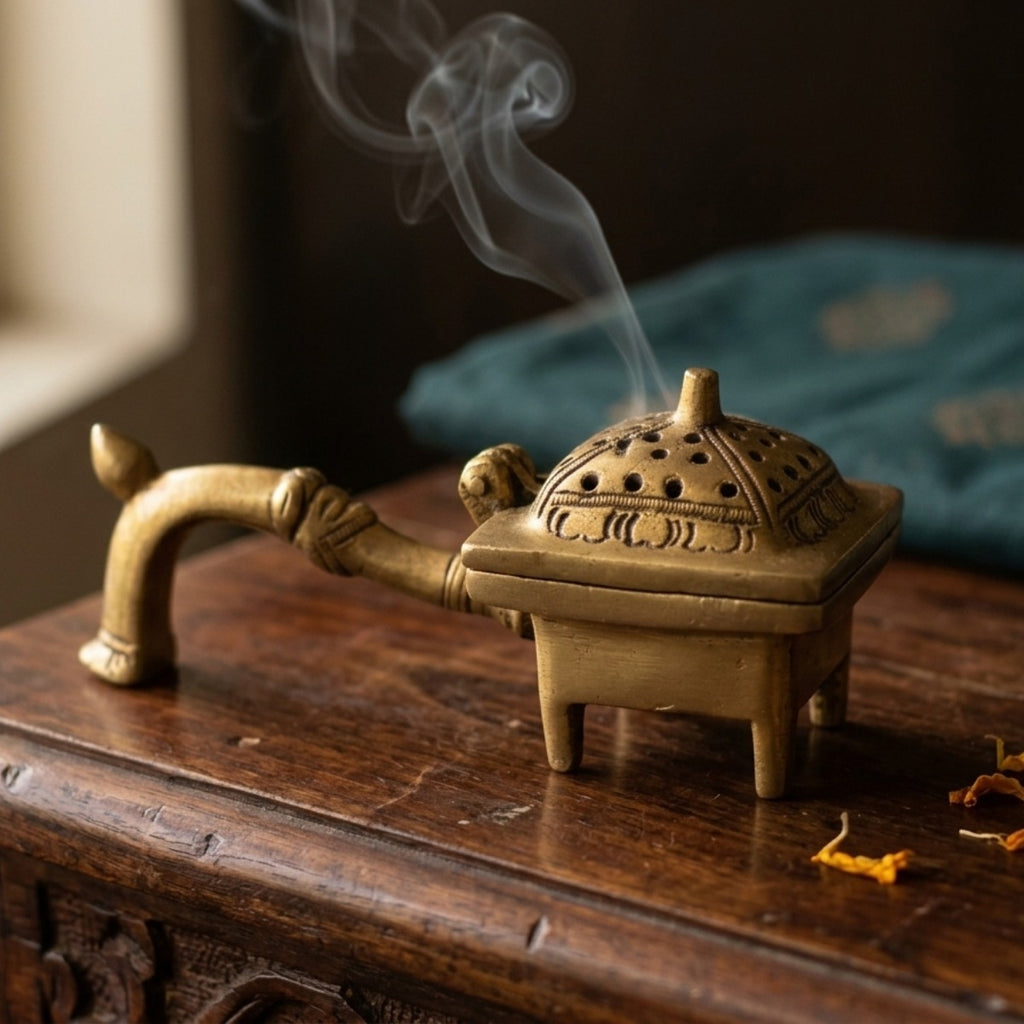 Incense Burner with Handle in Brass for Pooja | 2.5 inch