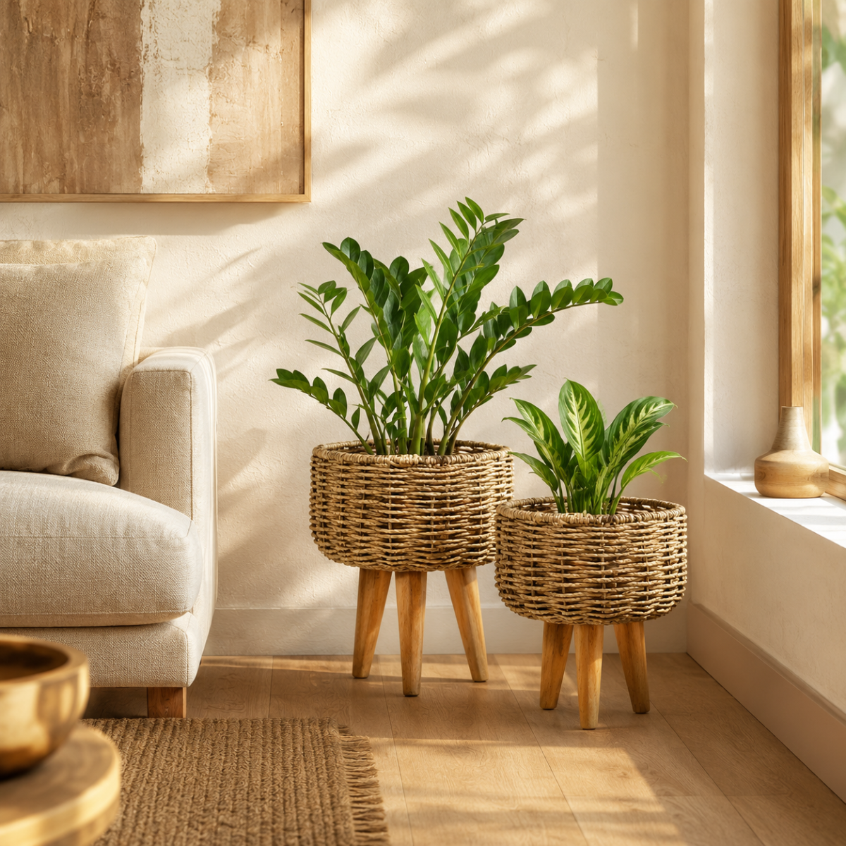 Jute Planter -  medium large with Wooden Stand