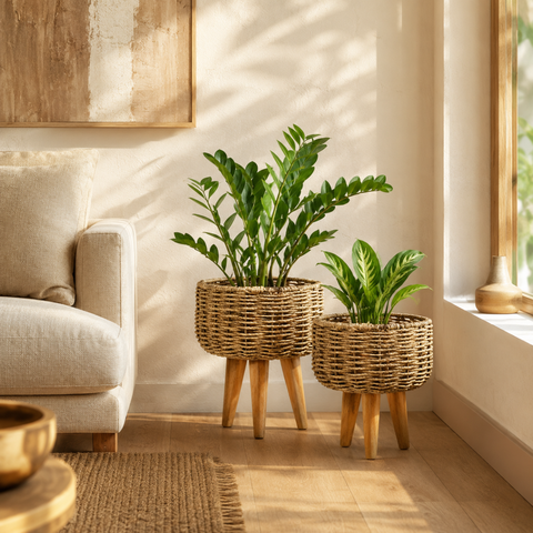 Jute Planter -  medium large with Wooden Stand