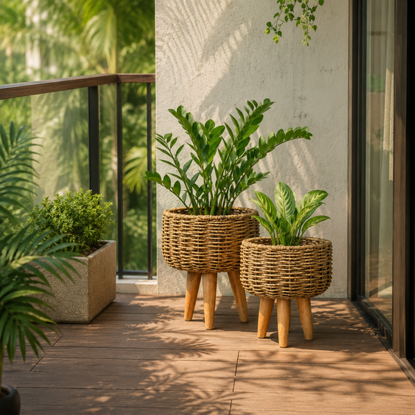 Jute Planter -  medium large with Wooden Stand