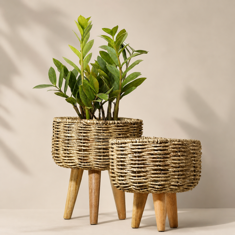 Jute Planter -  medium large with Wooden Stand